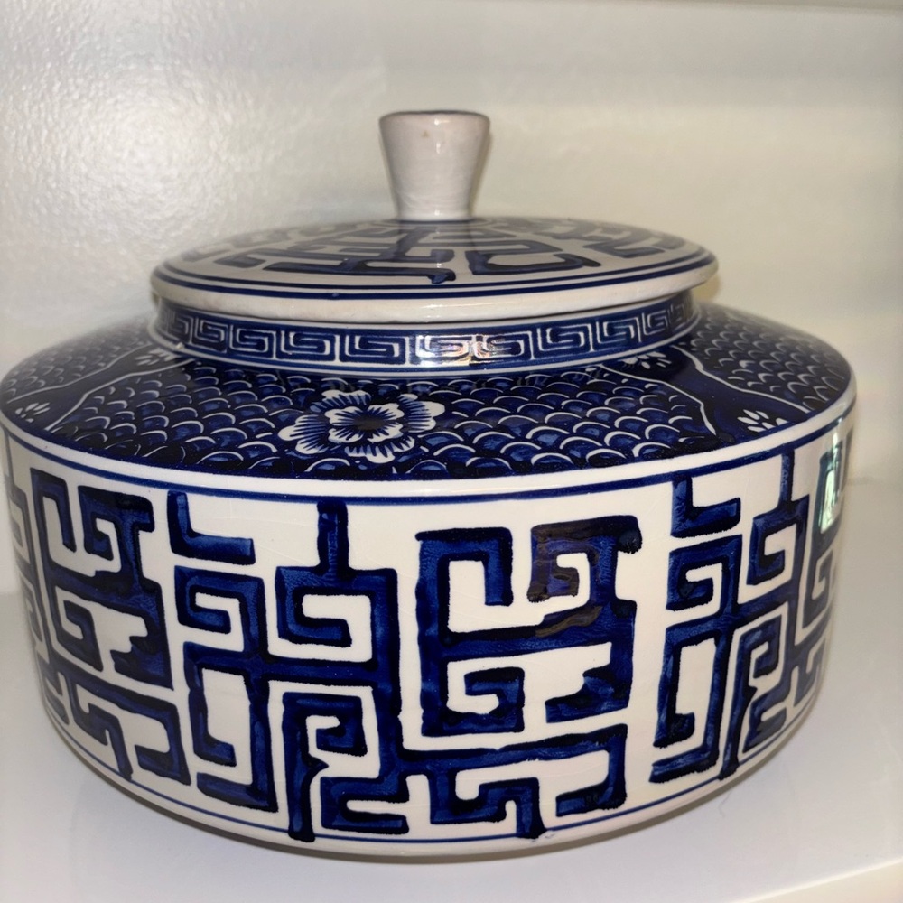 The August Blue and White Ceramic Jar